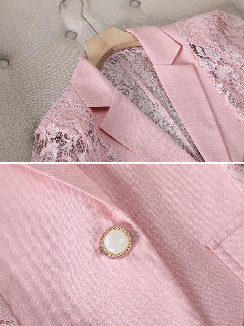 Pink Elegant Women's Sheer 3/4 Sleeve Lightweight Casual Office Blazer Jacket - Picture 3 of 6